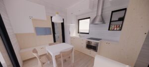 Nowoczesna kuchnia w domku modułowym, z jasnymi meblami i funkcjonalnym układem. Idealna przestrzeń w domkach mobilnych, łącząca estetykę z praktycznością. Odkryj zalety domów mobilnych i modułowych, które oferują komfort i styl w kompaktowej formie. - Namysłów