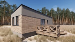Mielec - Nowoczesny domek modułowy z tarasem, idealny jako domek mobilny lub dom mobilny. Zbudowany z wysokiej jakości materiałów, doskonały do wypoczynku w naturze. Idealny wybór dla osób poszukujących domów modułowych w atrakcyjnej lokalizacji.